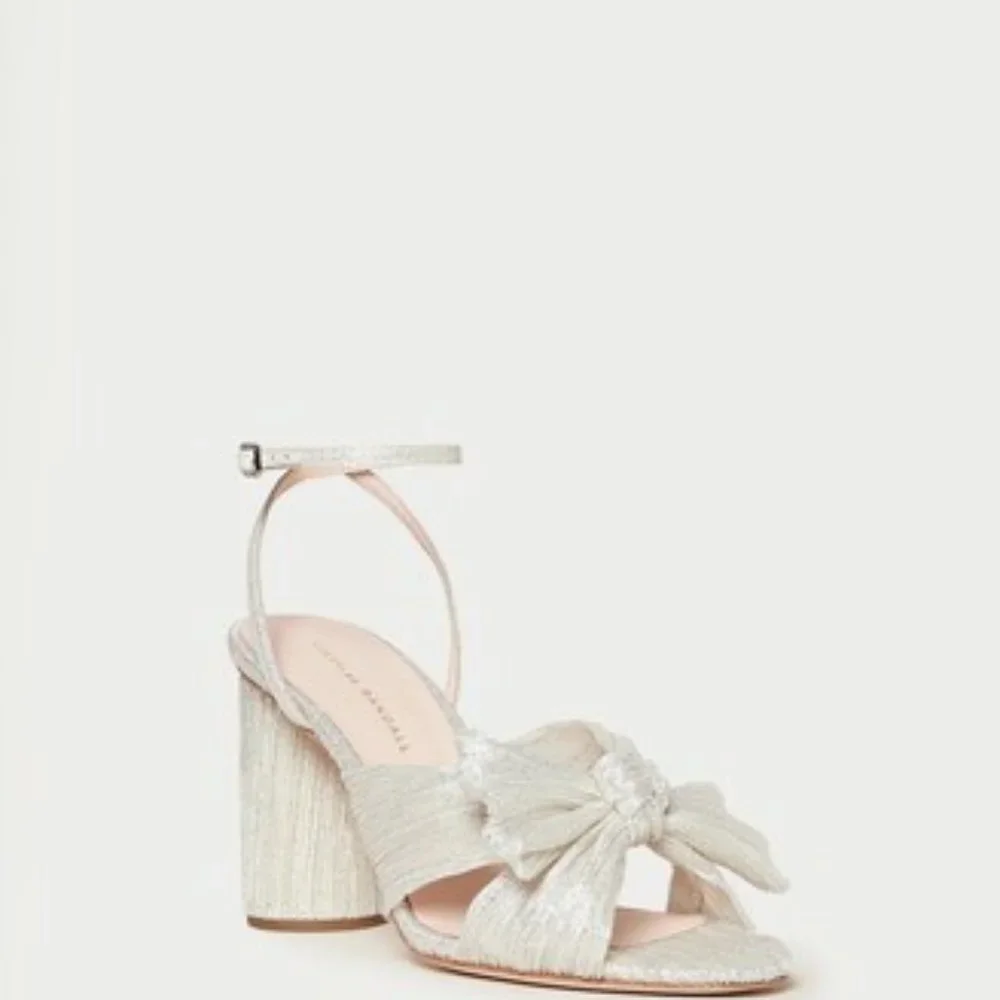 Loeffler Randall Cream Knotted Raffia Block Heel Sandals